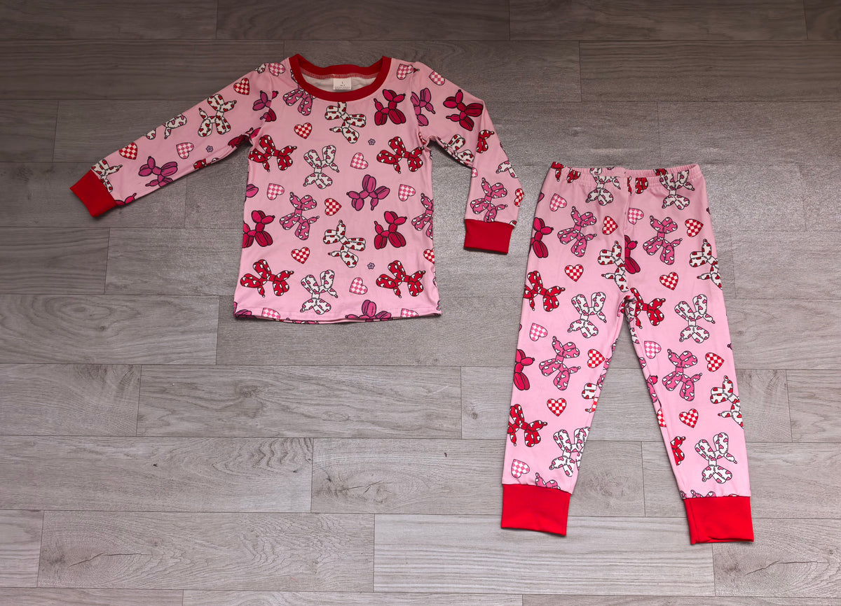 Baby Girls Pink Dogs Hearts Top Pant Valentines Pajamas Set Preorder