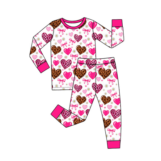 Preorder moq 5 Baby Girls Flowers Bows Hearts Top Pant Valentines Pajamas Set