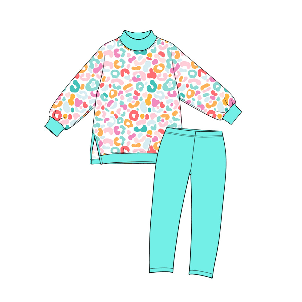 Preorder moq 5 Baby Girls Colorful Leopard Choker Top Leggings Yoga Active Clothes Sets