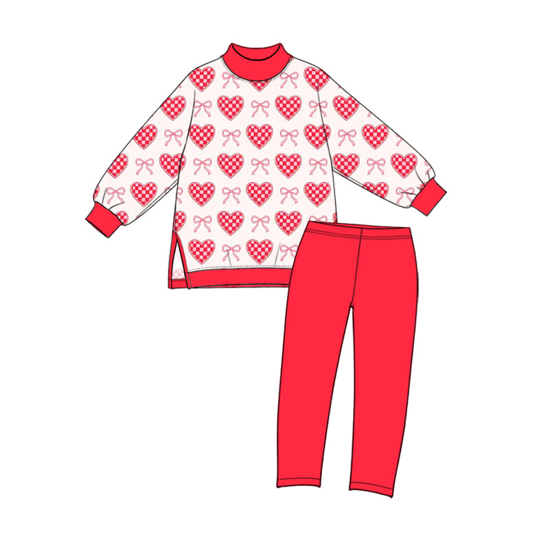 Preorder moq 5 Baby Girls Bows Hearts Top Leggings Yoga Active Valentines Clothes Sets