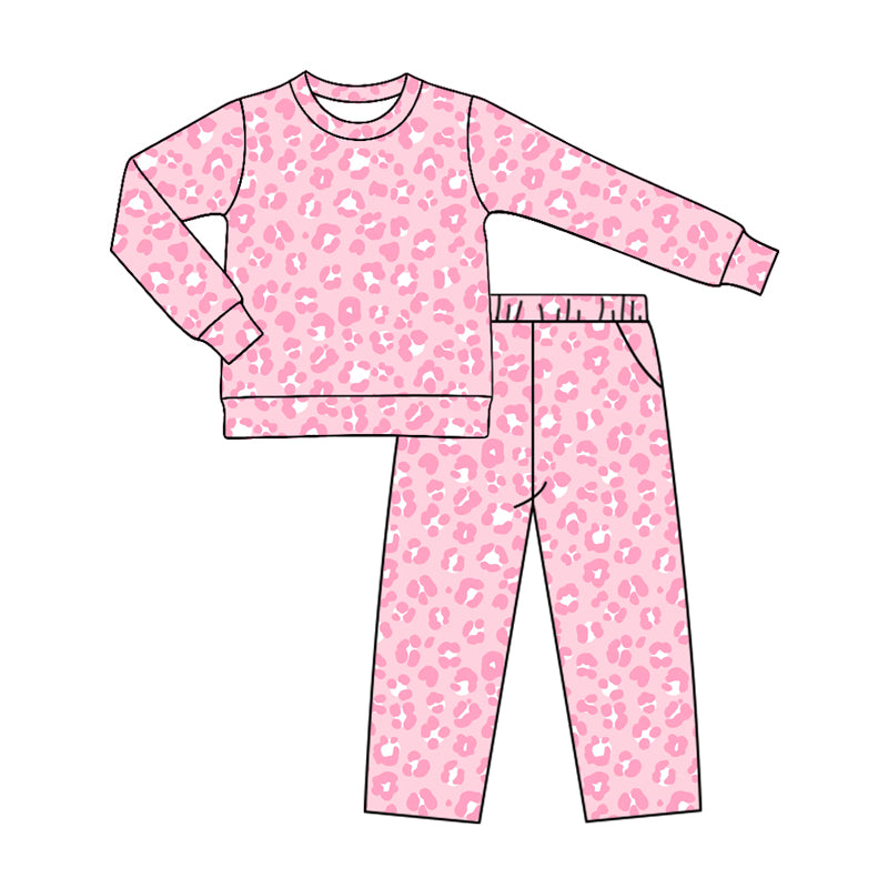 Preorder moq 5 Baby Girls Pink Leopard Top Pockets Flare Pant Clothes Set