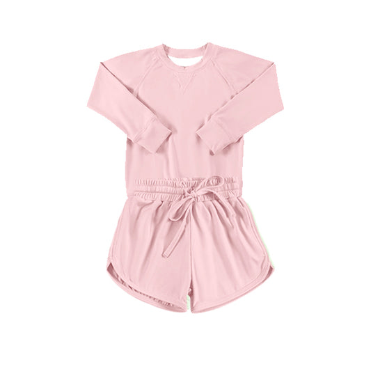 Preorder moq 5 Baby Girls Pink Long Sleeves Top Short Yoga Set