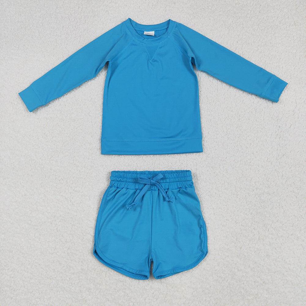 Baby Girls Blue Long Sleeves Top Short Yoga Sets