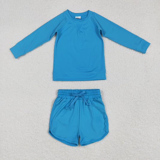 Baby Girls Blue Long Sleeves Top Short Yoga Sets