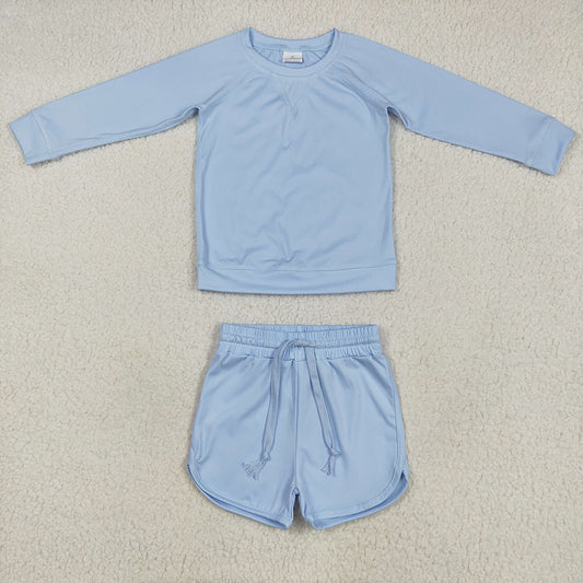 Baby Girls Blue Long Sleeves Top Short Yoga Sets