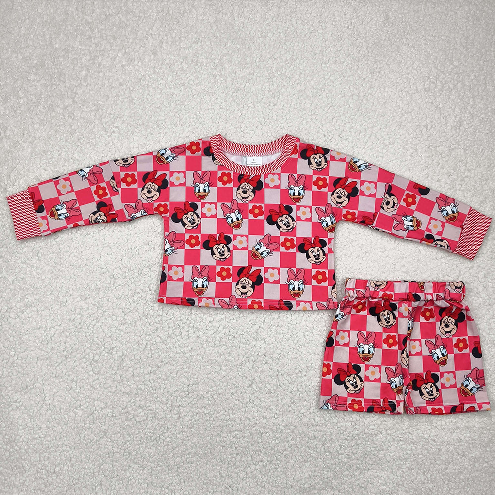 Baby Girls Pink Long Sleeves Cartoon Mouse Top Skorts Sets
