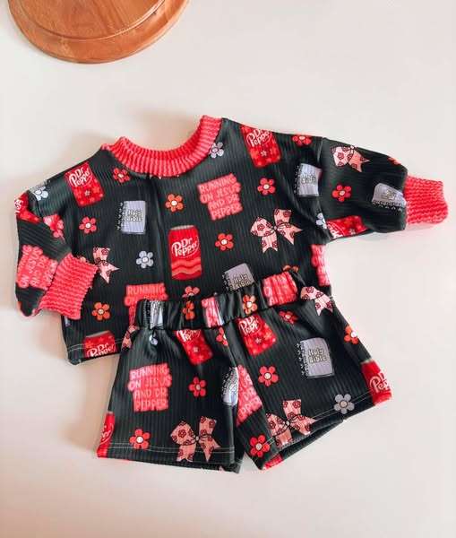 Preorder moq 5 Baby Girls Black Long Sleeves Flowers Books Top Skorts Set