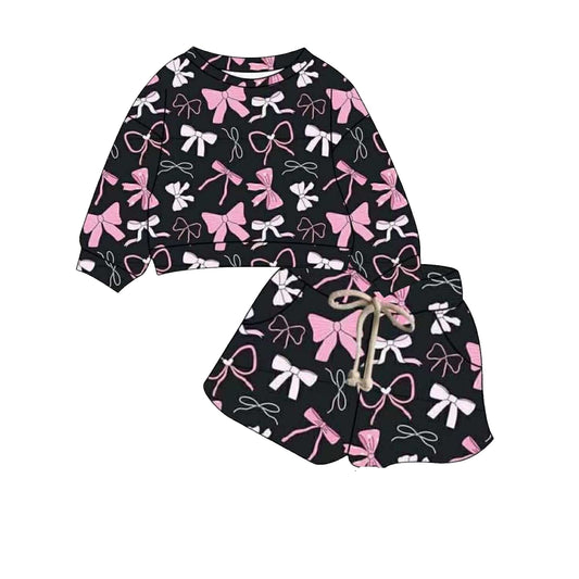 Baby Girls Pink Bows Plaid Top Pockets Shorts Clothes Sets Preorder