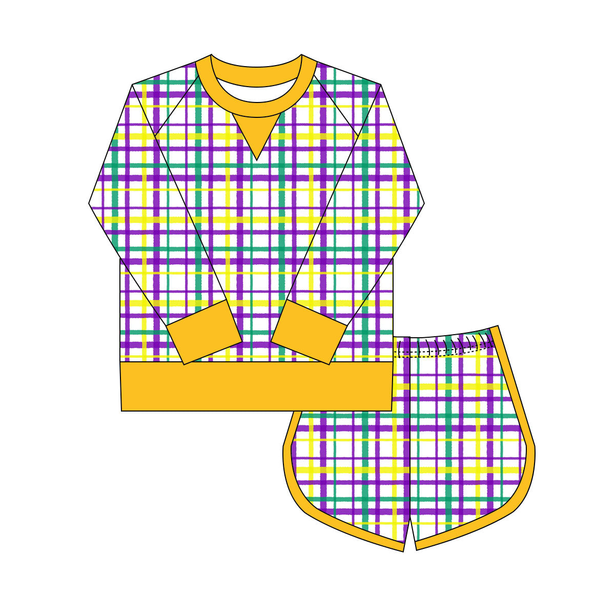 Baby Girls Mardigras Checked Shirts Shorts Yoga Clothes Sets Preorder