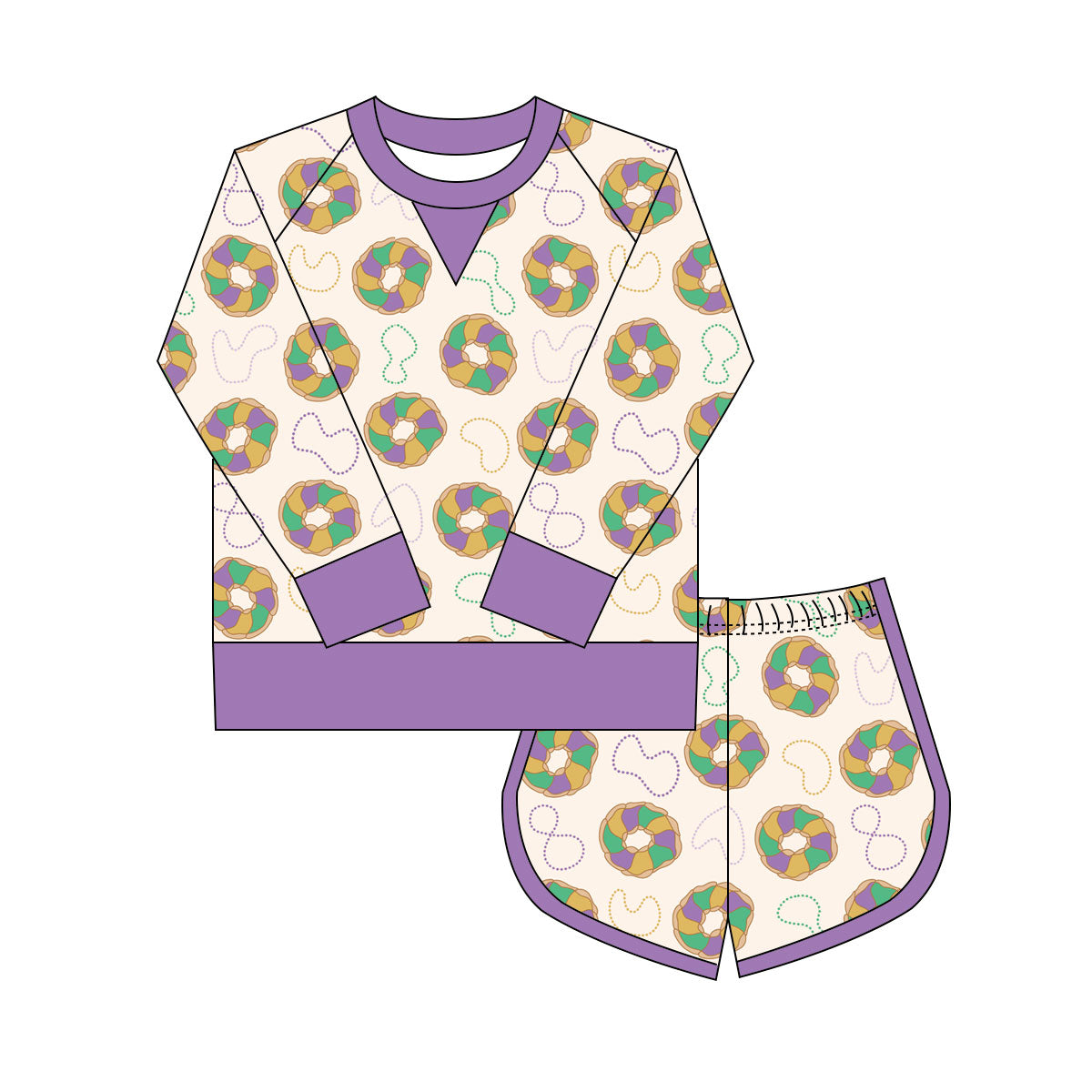 Baby Girls Mardigras Donuts Plaid Shirts Shorts Yoga Clothes Sets Preorder