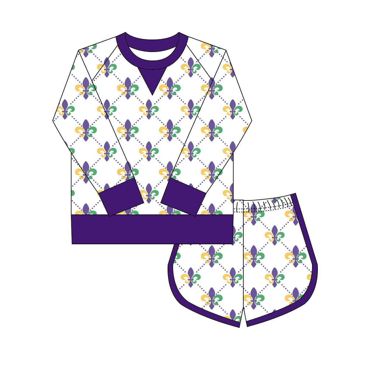 Baby Girls Mardigras Anchors Checked Shirts Shorts Yoga Clothes Sets Preorder