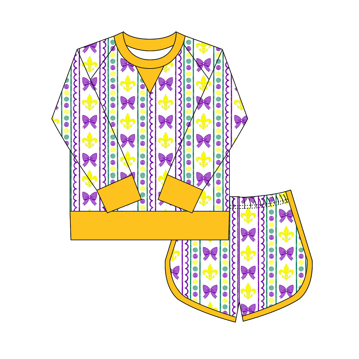 Baby Girls Mardigras Anchors Bows Stripe Shirts Shorts Yoga Clothes Sets Preorder