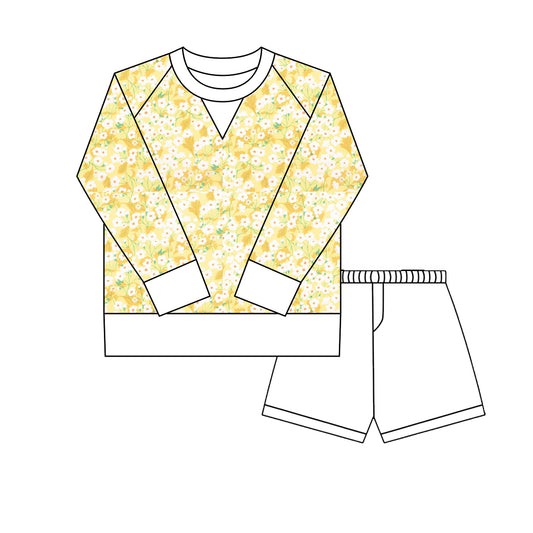 Baby Girls Yellow Floral Long Sleeve Top Shorts Yoga Clothes Sets Preorder