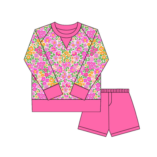 Baby Girls Orange Pink Floral Long Sleeve Top Shorts Yoga Clothes Sets Preorder