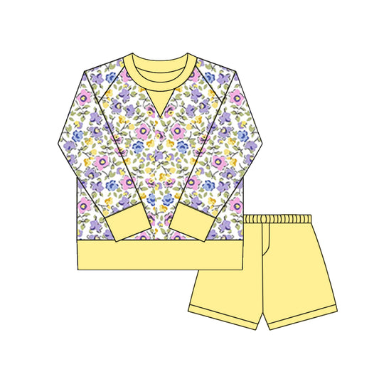 Baby Girls Pink Yellow Floral Long Sleeve Top Shorts Yoga Clothes Sets Preorder
