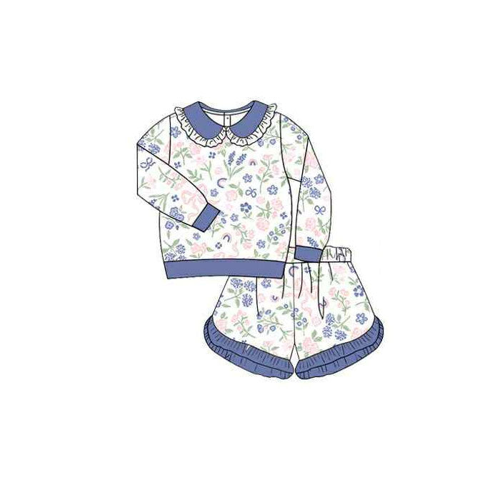 Baby Girls Long Sleeve Floral Collar Top Ruffle Shorts Clothes Sets Preorder