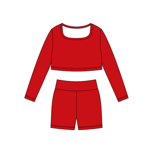 Baby Girls Red Long Sleeve Shirts Top Shorts Yoga Clothes Sets Preorder