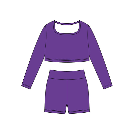 Baby Girls Purple Long Sleeve Shirts Top Shorts Yoga Clothes Sets Preorder