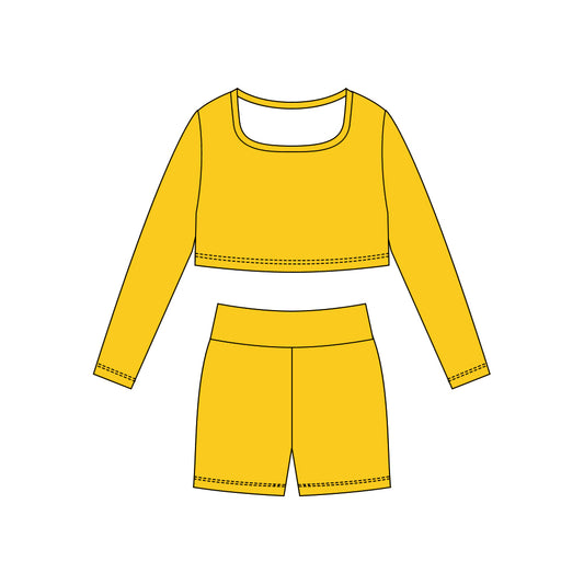Baby Girls Yellow Long Sleeve Shirts Top Shorts Yoga Clothes Sets Preorder