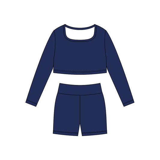 Baby Girls Navy Long Sleeve Shirts Top Shorts Yoga Clothes Sets Preorder