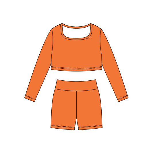 Baby Girls Orange Long Sleeve Shirts Top Shorts Yoga Clothes Sets Preorder