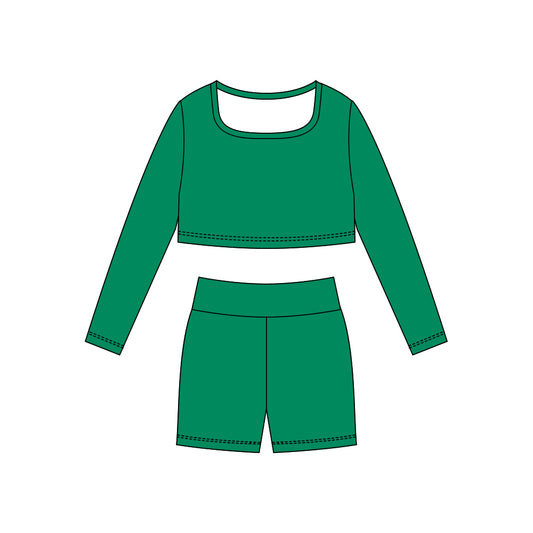 Baby Girls Green Long Sleeve Shirts Top Shorts Yoga Clothes Sets Preorder