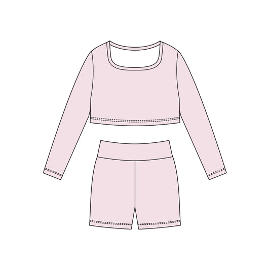 Baby Girls Light Pink Long Sleeve Shirts Top Shorts Yoga Clothes Sets Preorder
