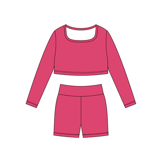 Baby Girls Pink Long Sleeve Shirts Top Shorts Yoga Clothes Sets Preorder