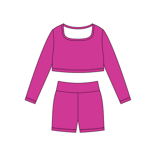 Baby Girls Hot Pink Long Sleeve Shirts Top Shorts Yoga Clothes Sets Preorder