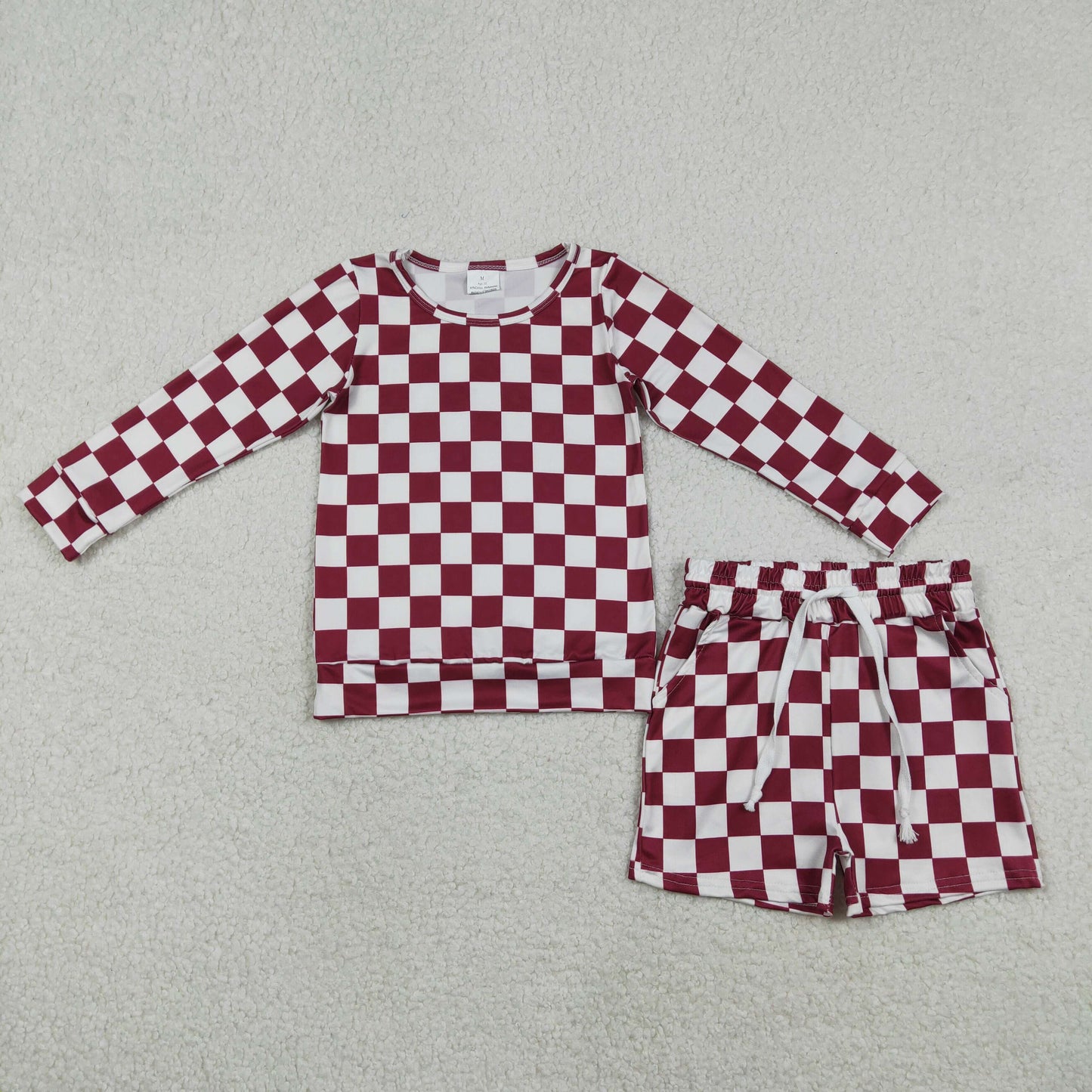 Sibling Baby Girls Long Sleeve Checked Top Pockets Short Pajamas Clothes Sets