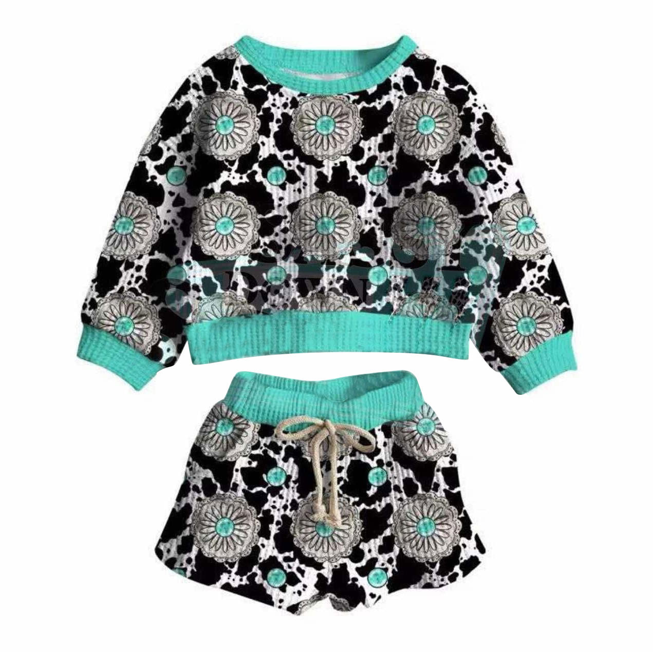 Baby Girls Cow Print Turquoises Top Pockets Shorts Western Clothes Sets Preorder