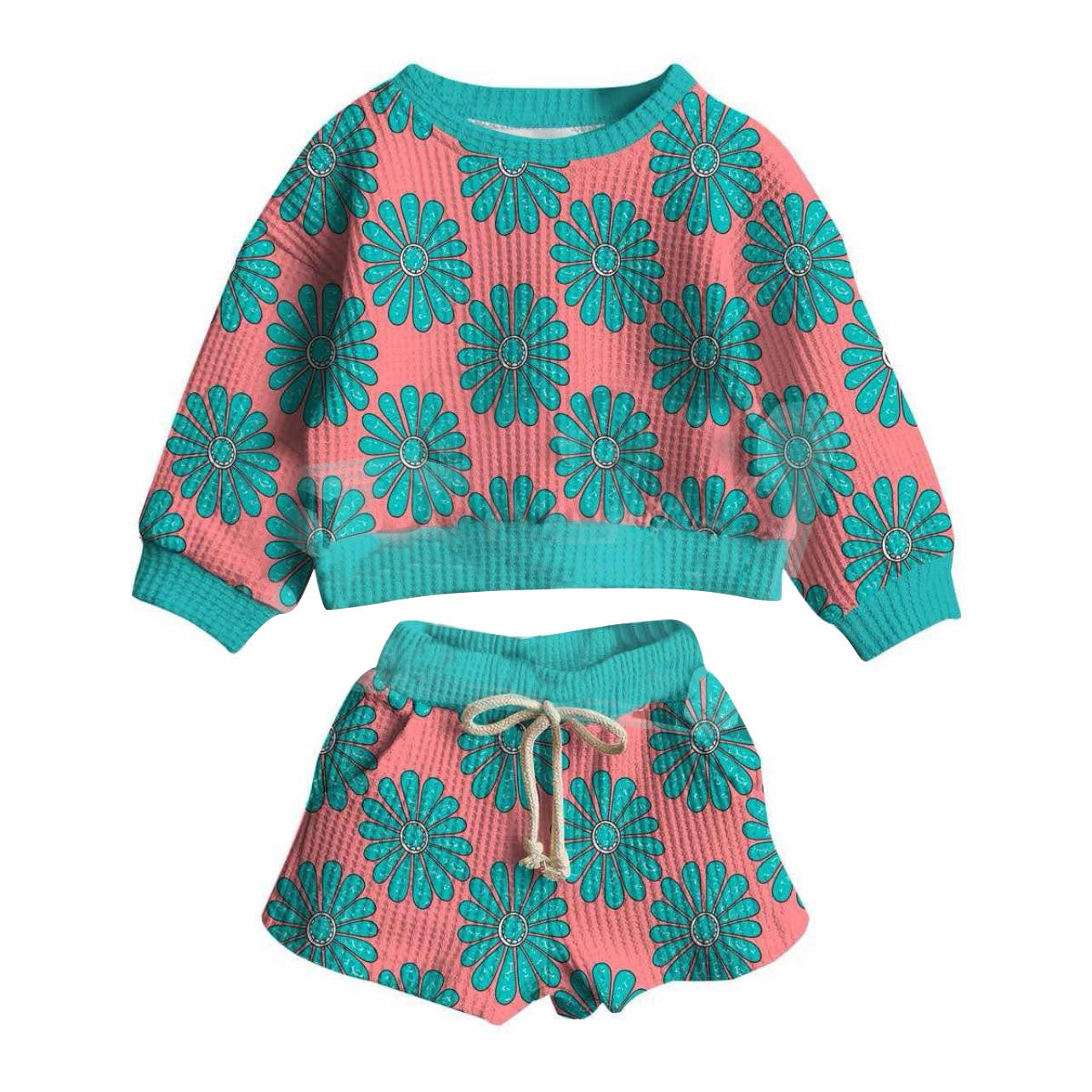 Baby Girls Turquoises Top Pockets Shorts Western Clothes Sets Preorder