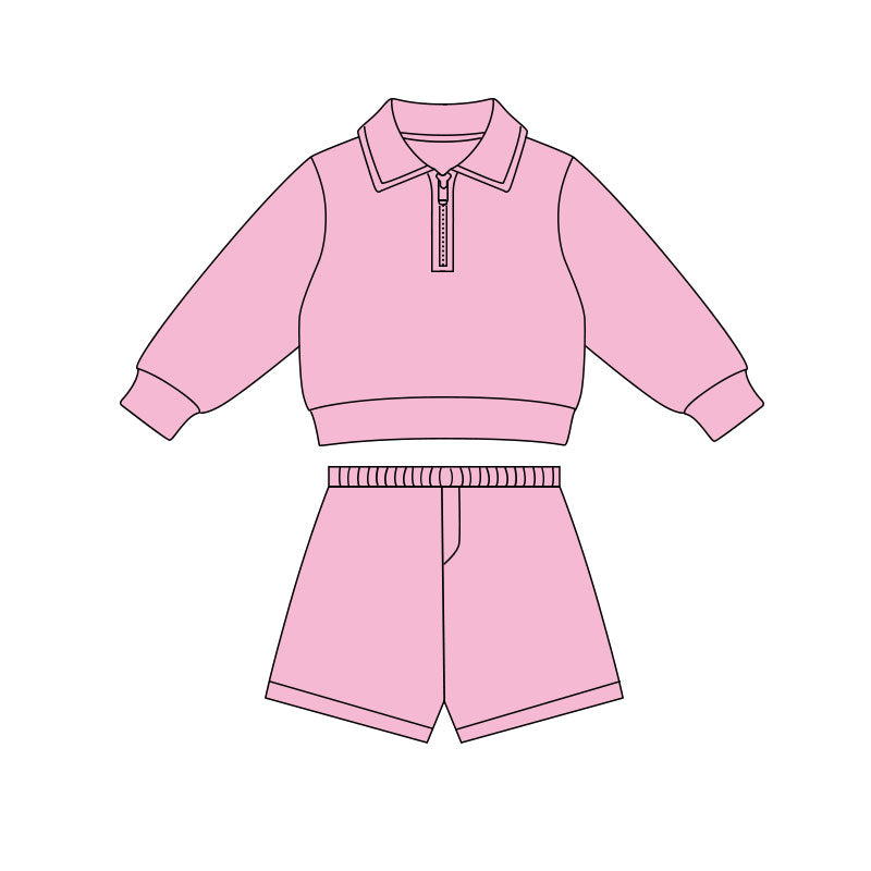Baby Girls Pink Long Sleeve Zipper Pullovers Top Shorts Yoga Clothes Sets Preorder