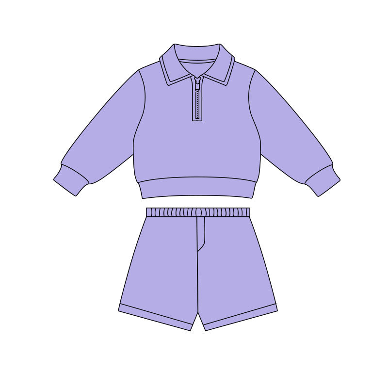 Baby Girls Purple Long Sleeve Zipper Pullovers Top Shorts Yoga Clothes Sets Preorder