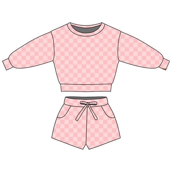 Baby Girls Pink Checked Long Sleeve Top Pockets Shorts Clothes Sets Preorder