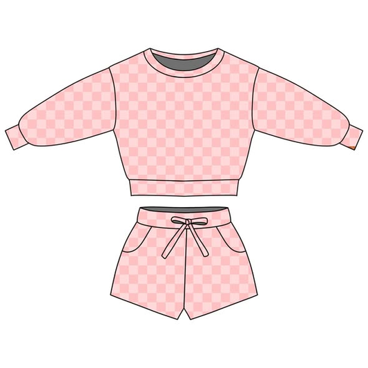 Baby Girls Pink Checked Long Sleeve Top Pockets Shorts Clothes Sets Preorder