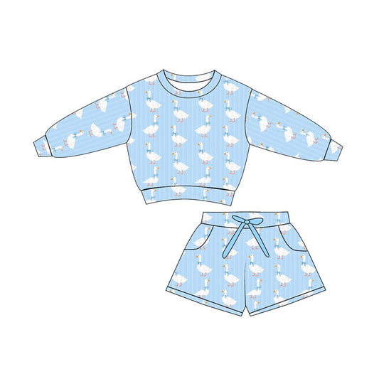 Baby Girls Bow Gooses Stripe Long Sleeve Top Pockets Shorts Clothes Sets Preorder