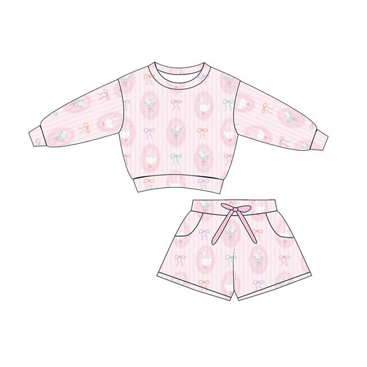 Baby Girls Bow Gooses Checked Long Sleeve Top Pockets Shorts Clothes Sets Preorder