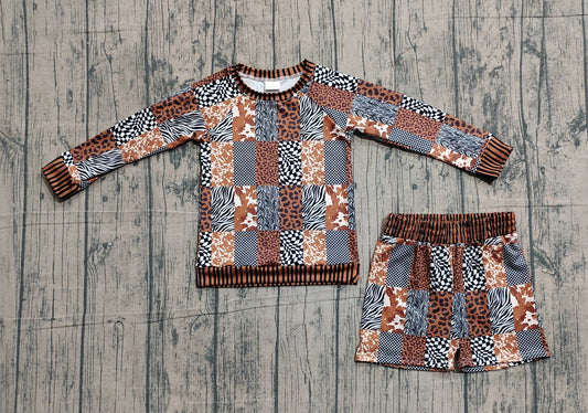 Baby Girls Leopard Cow Print Checked Top Shorts Western Clothes Sets