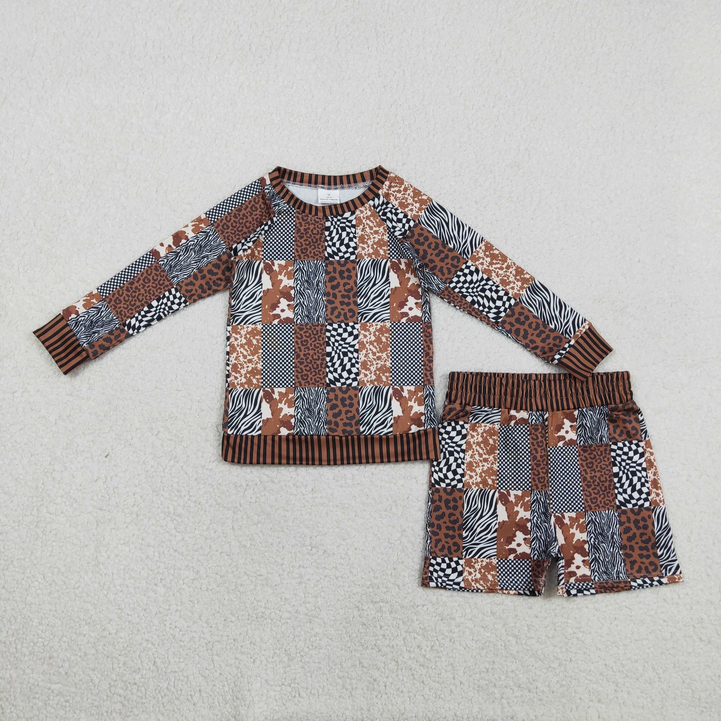 Baby Girls Leopard Cow Print Checked Top Shorts Western Clothes Sets