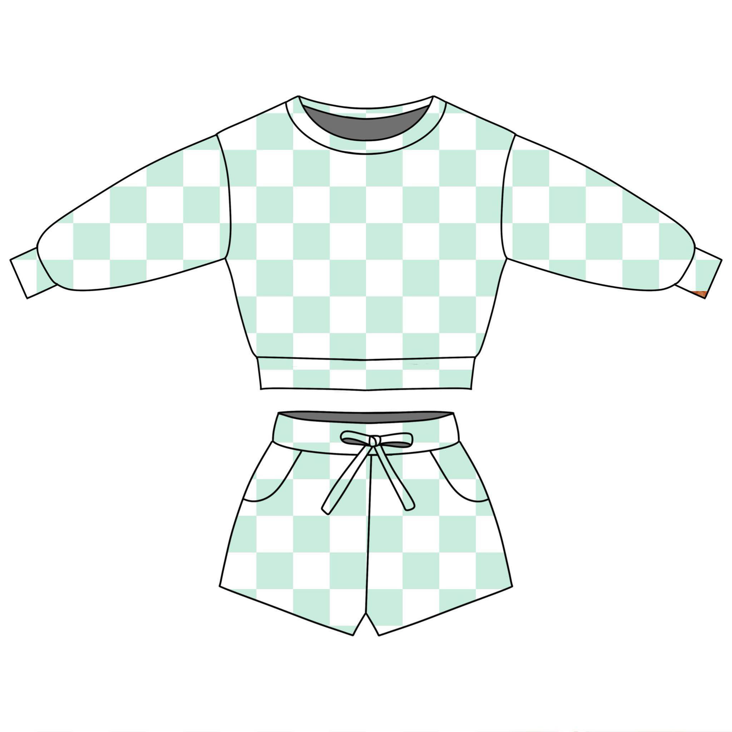 Baby Girls Green Checked Long Sleeve Top Pockets Shorts Clothes Sets Preorder