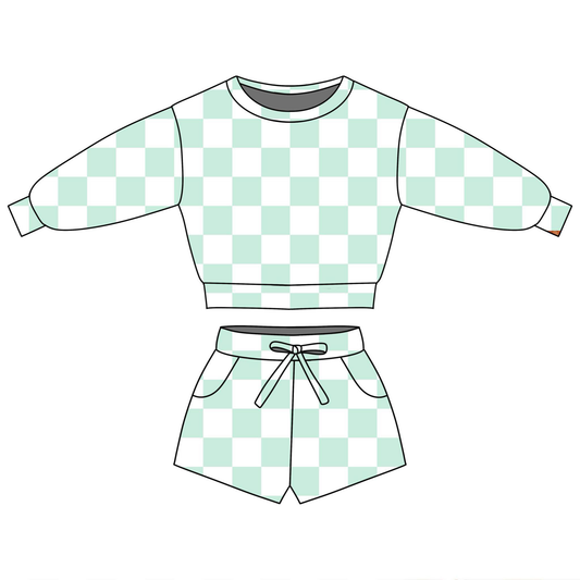 Baby Girls Green Checked Long Sleeve Top Pockets Shorts Clothes Sets Preorder