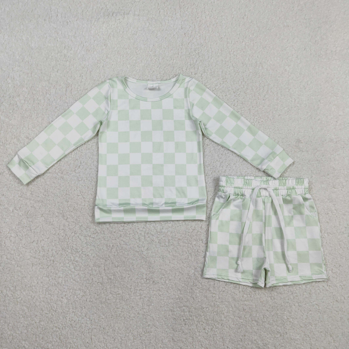 Siblings Baby Girls Long Sleeves Checked Shirts Top Pockets Shorts Clothes Sets