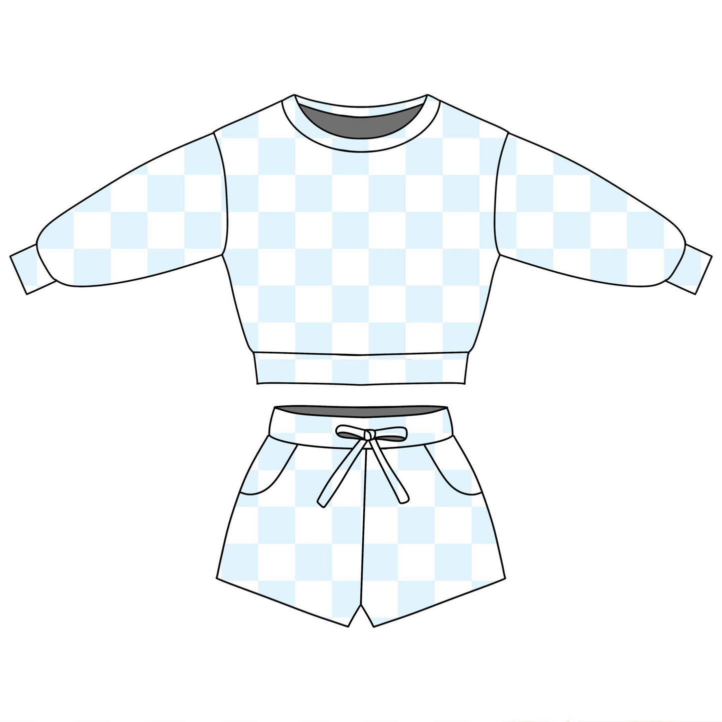 Baby Girls Light Blue Checked Long Sleeve Top Pockets Shorts Clothes Sets Preorder