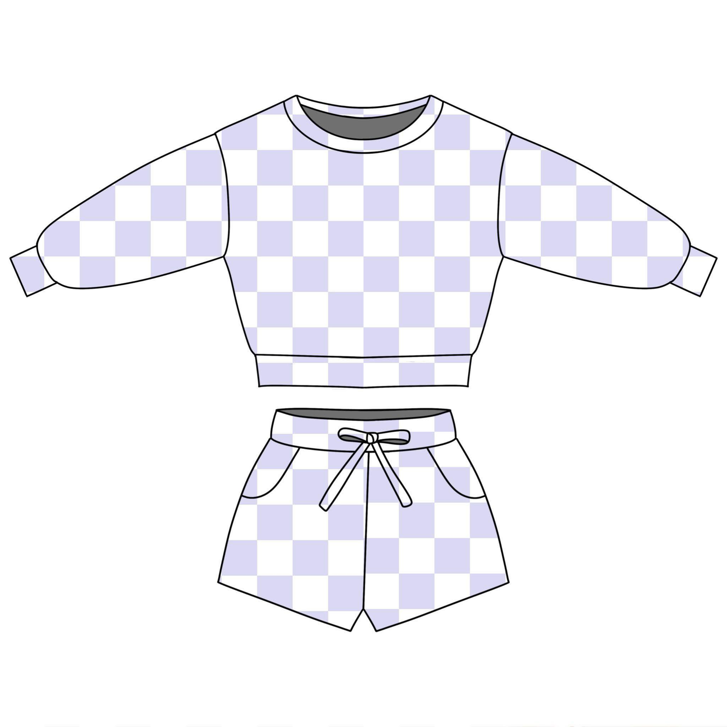 Baby Girls Lavender Checked Long Sleeve Top Pockets Shorts Clothes Sets Preorder