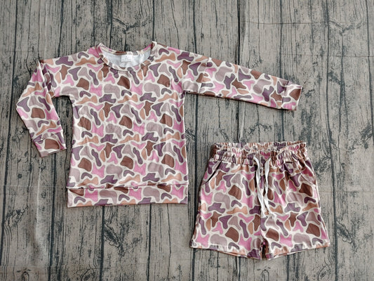 Baby Girls Long Sleeve Southern Camo Top Pockets Shorts Clothes Sets