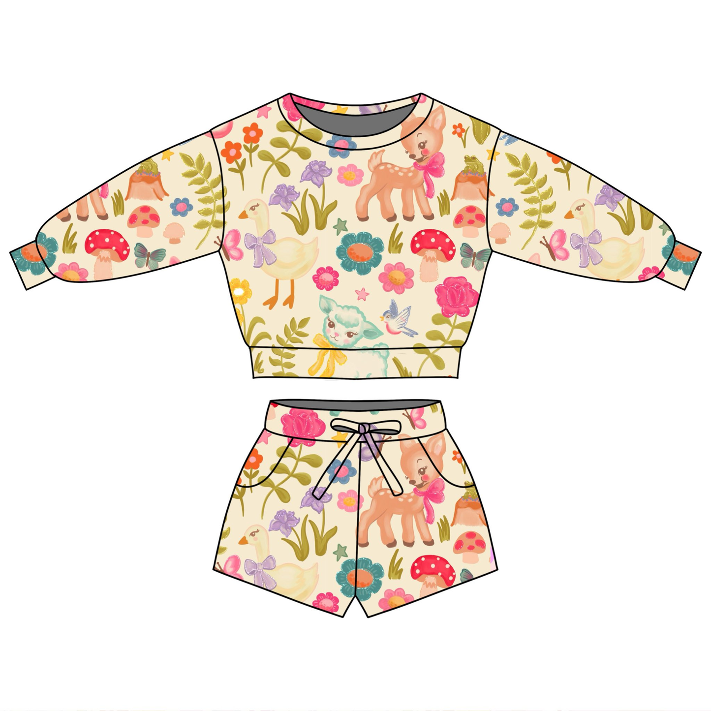 Baby Girls Colorful Flowers Animals Top Pockets Shorts Clothes Sets Preorder