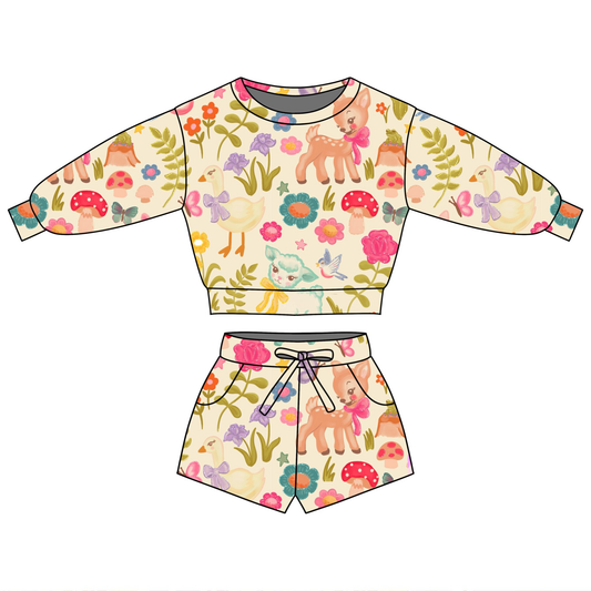 Baby Girls Colorful Flowers Animals Top Pockets Shorts Clothes Sets Preorder