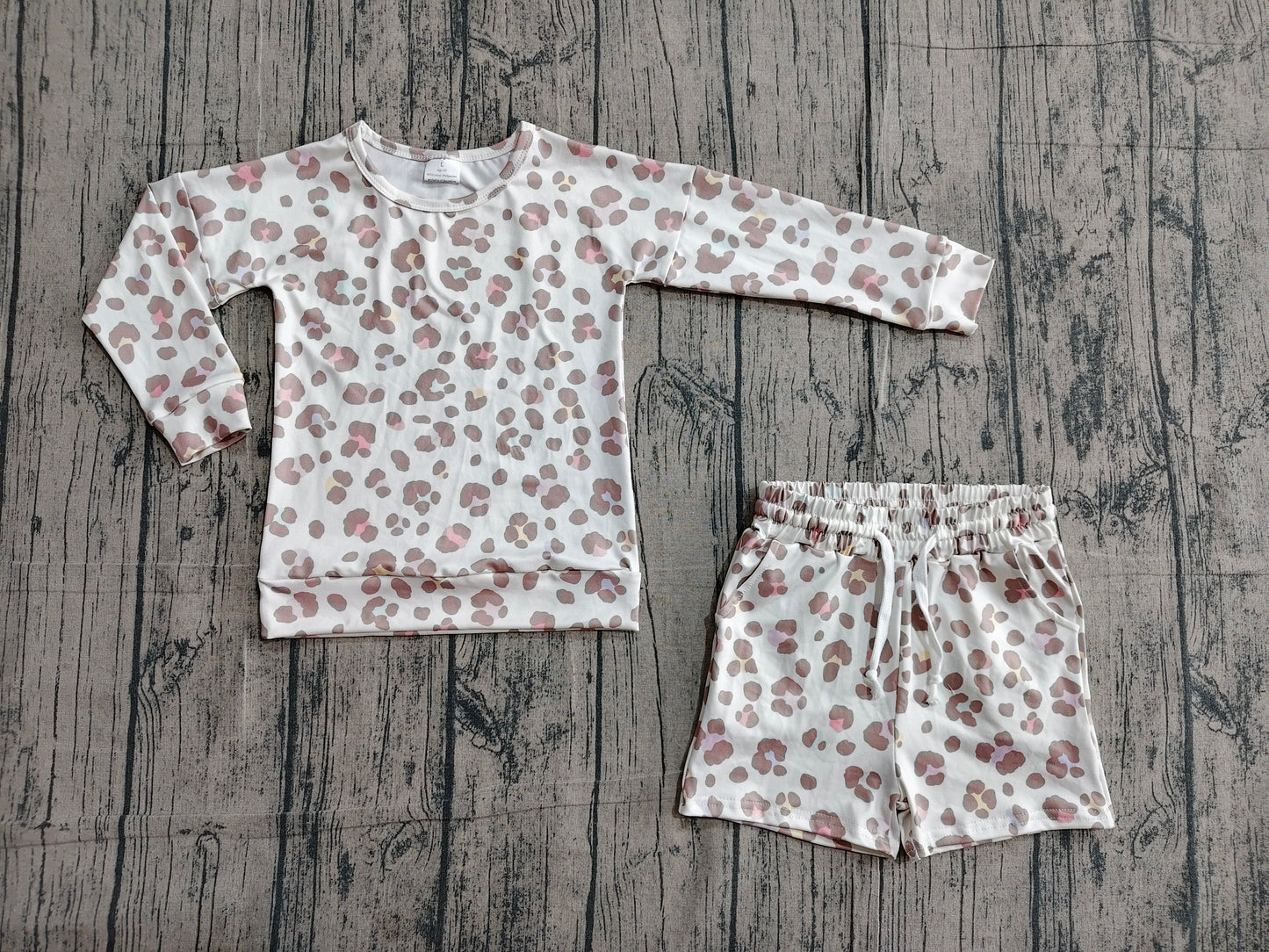 Baby Girls Pink Leopard Long Sleeve Top Pockets Shorts Clothes Sets