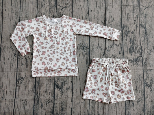Baby Girls Pink Leopard Long Sleeve Top Pockets Shorts Clothes Sets